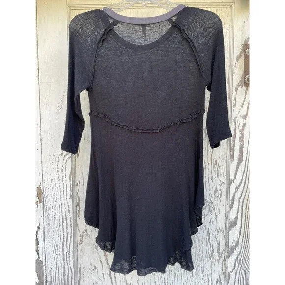 Free People Top/Sweater Womens Size S/P Black w/Grey Collar Raw Hem 'Intimately' - Picture 2 of 11